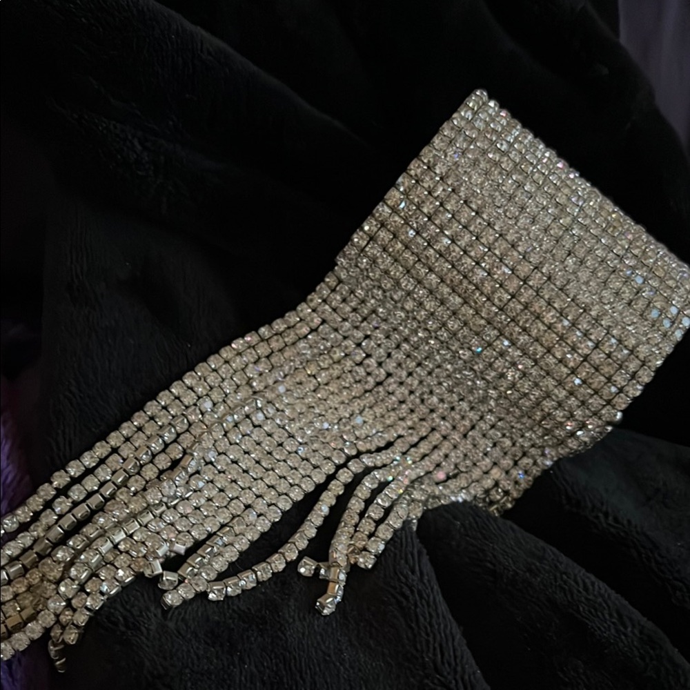 Sparkling Rhinestone Fringe Bracelet Cuff